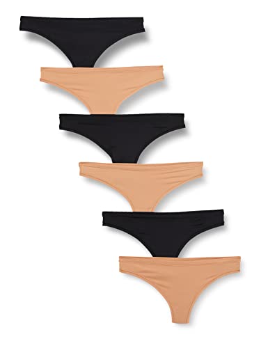 Amazon Essentials Damen Mikrofaser-Unterwäsche (Hipster & String, auch in großen Größen erhältlich), 6er-Pack, Gewaschene Bronze/Schwarz, 38 von Amazon Essentials