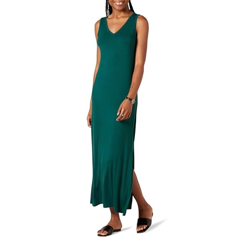 Amazon Essentials Damen Tank-Maxikleid aus Jersey mit V-Ausschnitt, Dunkelgrün, L von Amazon Essentials