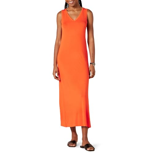 Amazon Essentials Damen Tank-Maxikleid aus Jersey mit V-Ausschnitt, Kräftiges Orange, S von Amazon Essentials