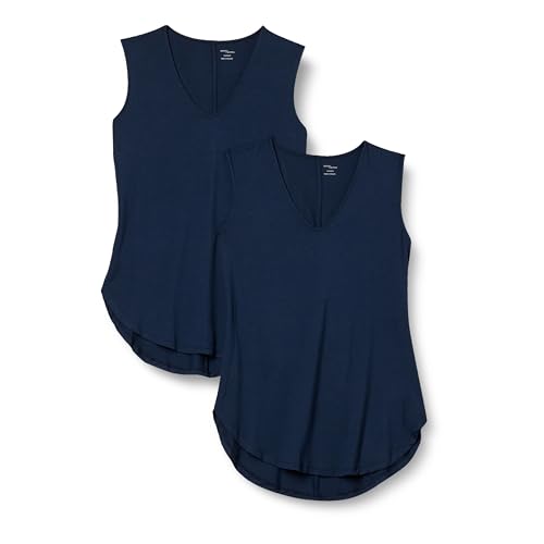 Amazon Essentials Damen Tank-Top aus Jersey mit V-Ausschnitt, Reguläre Passform (Früher Daily Ritual), 2er-Pack, Marineblau, L von Amazon Essentials