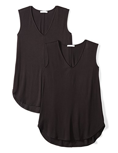 Amazon Essentials Damen Tank-Top aus Jersey mit V-Ausschnitt, Reguläre Passform (Früher Daily Ritual), 2er-Pack, Schwarz, XXL von Amazon Essentials