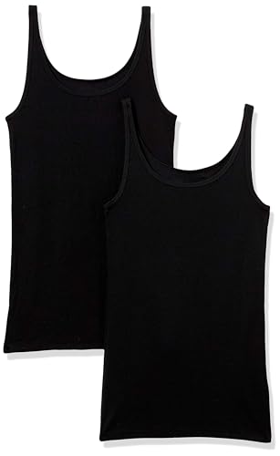 Amazon Essentials Damen Tank mit Dünnen Trägern, Schmale Passform, 2er-Pack, Schwarz, L von Amazon Essentials