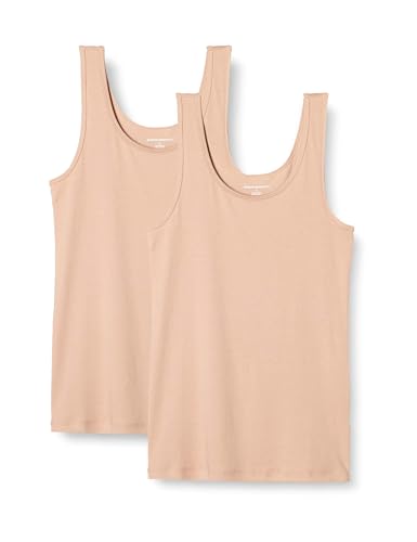 Amazon Essentials Damen Tanktop, Schmale Passform, 2er-Pack, Beige, S von Amazon Essentials