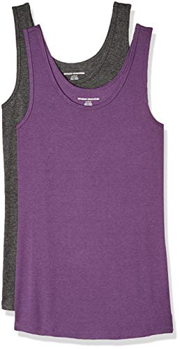 Amazon Essentials Damen Tanktop, Schmale Passform, 2er-Pack, Dunkelgrau Meliert/Dunkelpurpur, XXL von Amazon Essentials