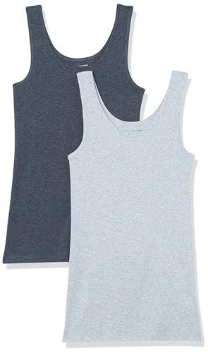 Amazon Essentials Damen Tanktop, Schmale Passform, 2er-Pack, Dunkelgrau Meliert/Eisblau Heide, XL von Amazon Essentials