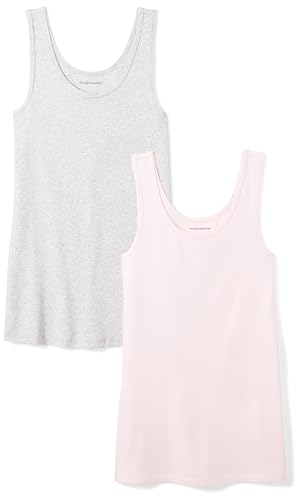 Amazon Essentials Damen Tanktop, Schmale Passform, 2er-Pack, Hellgrau Meliert/Hellrosa, S von Amazon Essentials