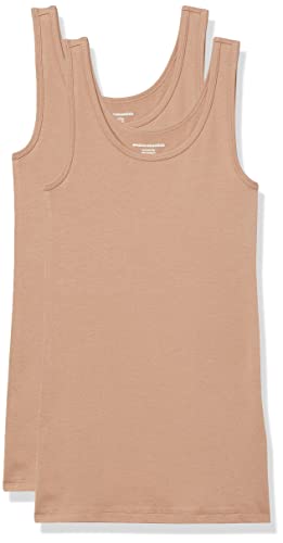 Amazon Essentials Damen Tanktop, Schmale Passform, 2er-Pack, Kamelbraun, S von Amazon Essentials