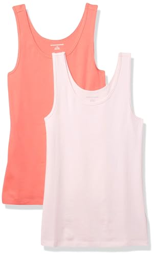 Amazon Essentials Damen Tanktop, Schmale Passform, 2er-Pack, Hellrosa/Korallenrosa, L von Amazon Essentials