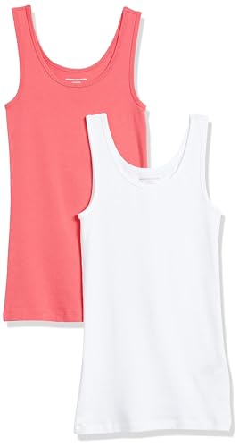 Amazon Essentials Damen Tanktop, Schmale Passform, 2er-Pack, Kräftiges Rosa/Weiß, S von Amazon Essentials