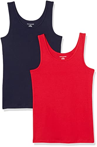 Amazon Essentials Damen Tanktop, Schmale Passform, 2er-Pack, Marineblau/Rot, M von Amazon Essentials