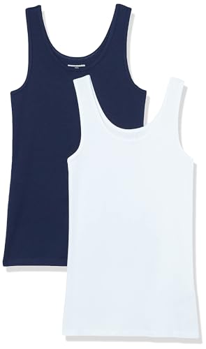 Amazon Essentials Damen Tanktop, Schmale Passform, 2er-Pack, Marineblau/Weiß, S von Amazon Essentials