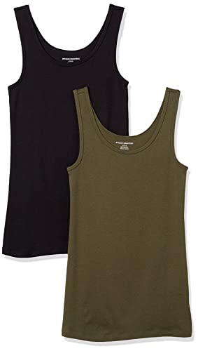 Amazon Essentials Damen Tanktop, Schmale Passform, 2er-Pack, Olivgrün/Schwarz, XXL von Amazon Essentials