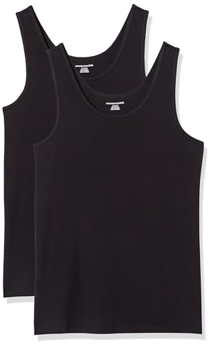 Amazon Essentials Damen Tanktop, Schmale Passform, 2er-Pack, Schwarz, XS von Amazon Essentials