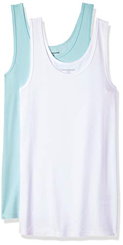 Amazon Essentials Damen Tanktop schlanke Passform, 2er-Pack, Aquablau/Weiß, S von Amazon Essentials