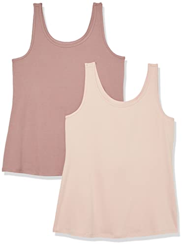 Amazon Essentials Damen Tanktop (erhältlich in Übergröße), 2er-Pack, Dunkles Taupe/Zartrosa, XL Große Größen von Amazon Essentials