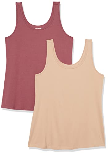 Amazon Essentials Damen Tanktop in Übergröße, 2er-Pack, Beige/Himbeerrot, 5XL Große Größen von Amazon Essentials