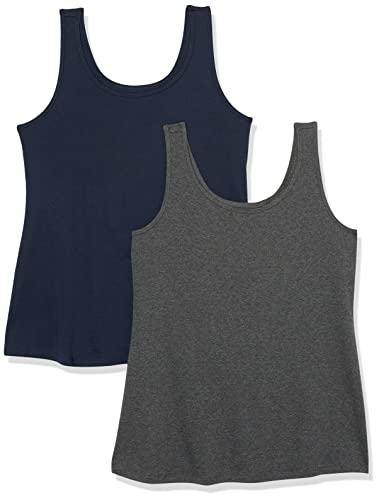 Amazon Essentials Damen Tanktop in Übergröße, 2er-Pack, Dunkelgrau Meliert/Marineblau, 4XL Große Größen von Amazon Essentials
