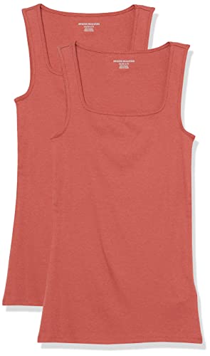 Amazon Essentials Damen Tanktop mit schmaler Passform und quadratischem Ausschnitt, 2er-Pack, Ziegelrot, XS von Amazon Essentials