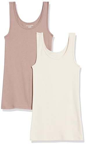 Amazon Essentials Damen Tanktop schlanke Passform, 2er-Pack, Beige/Braun, L von Amazon Essentials