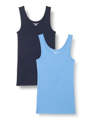 Amazon Essentials Damen Tanktop, Schmale Passform, 2er-Pack, Blau/Marineblau, L von Amazon Essentials