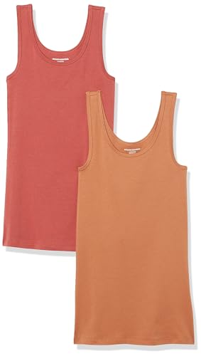 Amazon Essentials Damen Tanktop schlanke Passform, 2er-Pack, Karamell/Ziegelrot, L von Amazon Essentials