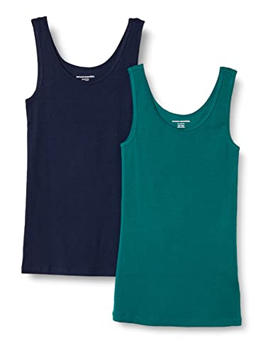 Amazon Essentials Damen Tanktop, Schmale Passform, 2er-Pack, Dunkelgrün/Marineblau, L von Amazon Essentials