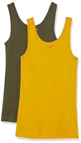 Amazon Essentials Damen Tanktop, Schmale Passform, 2er-Pack, Dunkles Olivgrün/Gold, L von Amazon Essentials