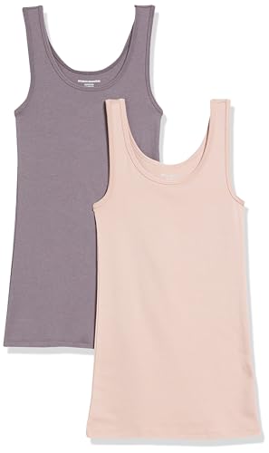 Amazon Essentials Damen Tanktop schlanke Passform, 2er-Pack, Mauve/Zartrosa, L von Amazon Essentials