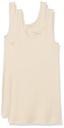 Amazon Essentials Damen Tanktop schlanke Passform, 2er-Pack, Helles Kamelbraun, L von Amazon Essentials