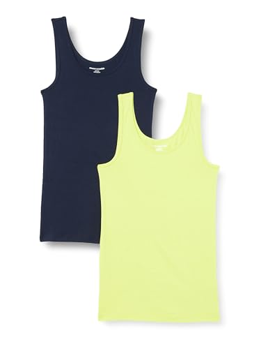 Amazon Essentials Damen Tanktop schlanke Passform, 2er-Pack, Lindgrün/Marineblau, L von Amazon Essentials