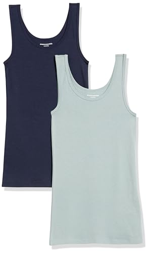 Amazon Essentials Damen Tanktop schlanke Passform, 2er-Pack, Marineblau/Salbeigrün, XL von Amazon Essentials