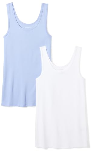 Amazon Essentials Damen Tanktop schlanke Passform, 2er-Pack, Purpur/Weiß, L von Amazon Essentials