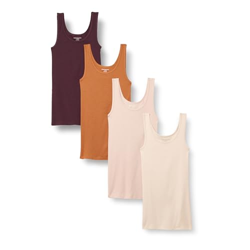 Amazon Essentials Damen Tanktop schlanke Passform, 4er-Pack, Beige/Burgunderrot/Terrakotta/Zartrosa, L von Amazon Essentials