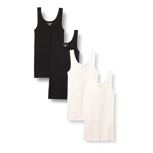 Amazon Essentials Damen Tanktop schlanke Passform, 4er-Pack, Schwarz/Weiß, XS von Amazon Essentials