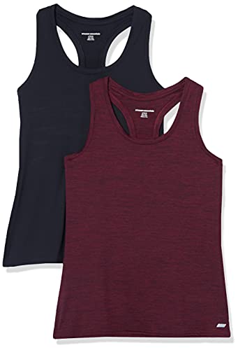 Amazon Essentials Damen Active Quick Dry Tech Stretch Racerback-Tanktop (in Übergröße erhältlich), 2er-Pack, Burgunderrot Space-dye/Schwarz, M von Amazon Essentials