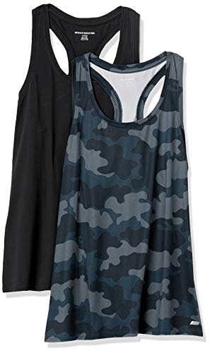 Amazon Essentials Damen Leichtes Racerback-Tanktop Aus Schnelltrocknendem Funktionsstretch (Auch In Plus Size Erhältlich), 2er-Pack, Grau Tarnmuster/Schwarz, XXL von Amazon Essentials