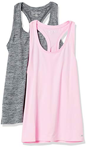 Amazon Essentials Damen Active Quick Dry Tech Stretch Racerback-Tanktop (in Übergröße erhältlich), 2er-Pack, Hellrosa/Schwarz Space-dye, XL von Amazon Essentials
