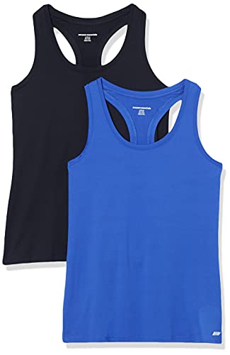 Amazon Essentials Damen Leichtes Racerback-Tanktop Aus Schnelltrocknendem Funktionsstretch (Auch In Plus Size Erhältlich), 2er-Pack, Kräftiges Blau/Schwarz, L von Amazon Essentials