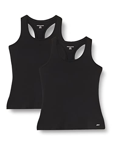 Amazon Essentials Damen Active Quick Dry Tech Stretch Racerback-Tanktop (in Übergröße erhältlich), 2er-Pack, Schwarz, L von Amazon Essentials