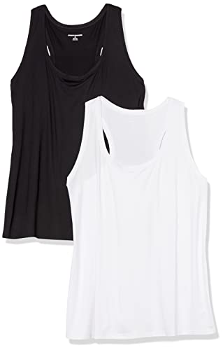 Amazon Essentials Damen Leichtes Racerback-Tanktop Aus Schnelltrocknendem Funktionsstretch (Auch In Plus Size Erhältlich), 2er-Pack, Schwarz/Weiß, XL Große Größen von Amazon Essentials