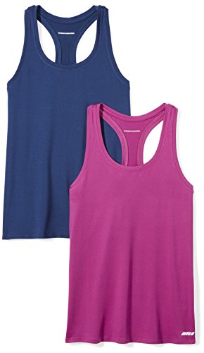 Amazon Essentials Damen Tech Stretch Racerback-Tanktop (Erhältlich In Übergröße), 2er-Pack, Fuchsia/Marineblau, XS von Amazon Essentials