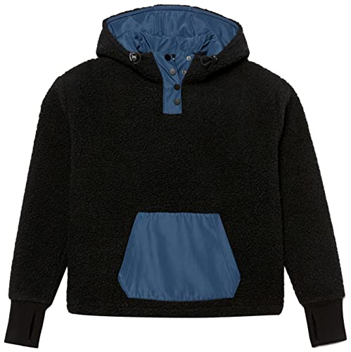 Amazon Essentials Damen Teddy-Fleece-Jacke mit Viertel-Knopfleiste und Kapuze - Auslauffarben, Schwarz, XL Große Größen von Amazon Essentials