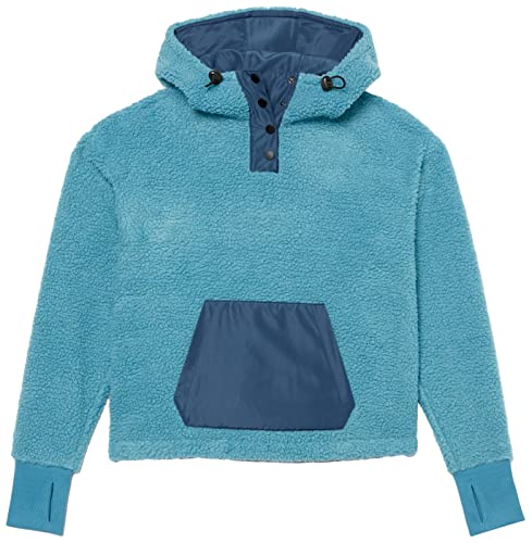 Amazon Essentials Damen Teddy-Fleece-Jacke mit Viertel-Knopfleiste und Kapuze, Grünblau, XL von Amazon Essentials