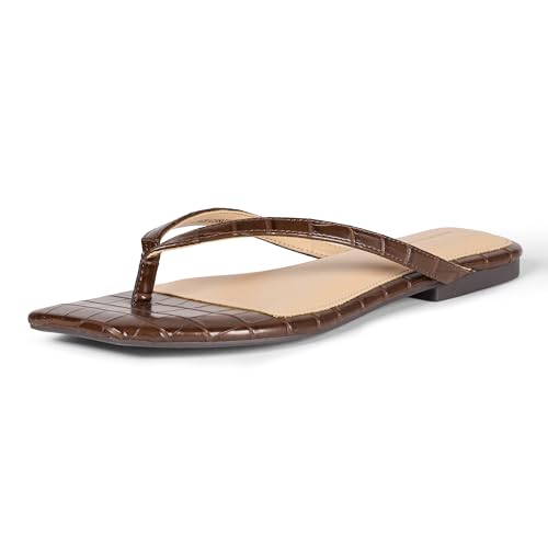 Amazon Essentials Damen Thong Sandals, Braunes Krokodilimitat, 39 EU von Amazon Essentials