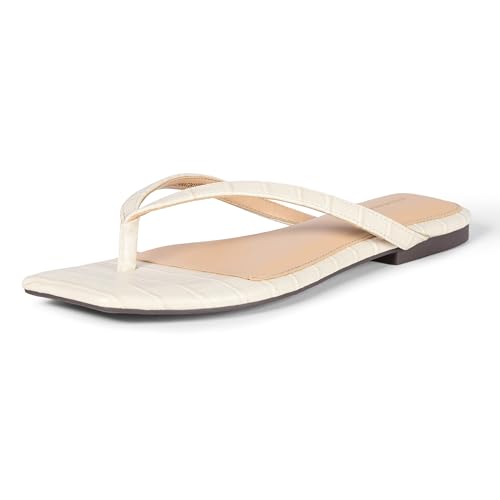 Amazon Essentials Damen Thong Sandals, Cremefarbenes Krokodilimitat, 44.5 EU von Amazon Essentials