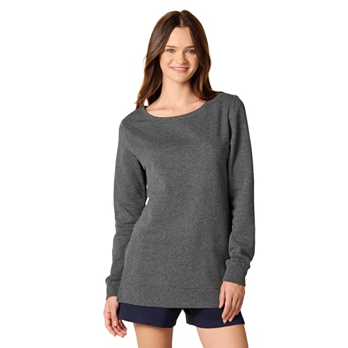 Amazon Essentials Damen Tunika-Sweatshirt aus Fleece mit offenem Ausschnitt, Dunkelgrau Meliert, XXL von Amazon Essentials