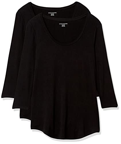 Amazon Essentials Damen Tunika mit U-Ausschnitt und 3/4-Ärmeln, 2er-Pack, Schwarz, M von Amazon Essentials