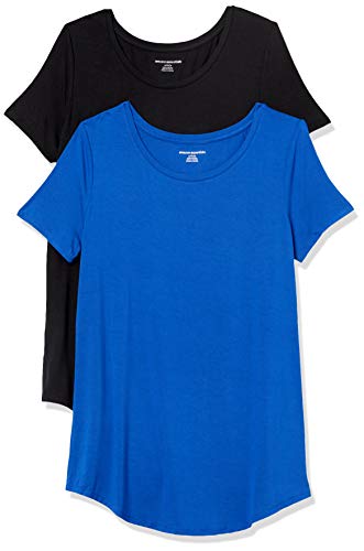 Amazon Essentials Damen Tunika mit U-Ausschnitt und Kurzen Ärmeln, 2er-Pack, Kobaltblau/Schwarz, XXL von Amazon Essentials