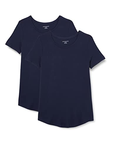 Amazon Essentials Damen Tunika mit U-Ausschnitt und Kurzen Ärmeln, 2er-Pack, Marineblau, XXL von Amazon Essentials