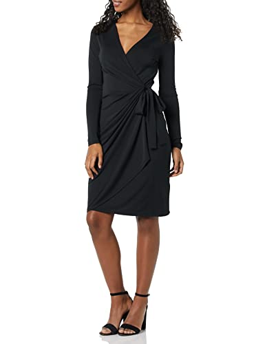 Amazon Essentials Damen Klassisches Wickelkleid mit Langen Ärmeln (erhältlich in Übergröße), Schwarz, 5XL Große Größen von Amazon Essentials